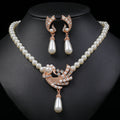 Women Wedding Dress Pearl Earrings Necklace Set