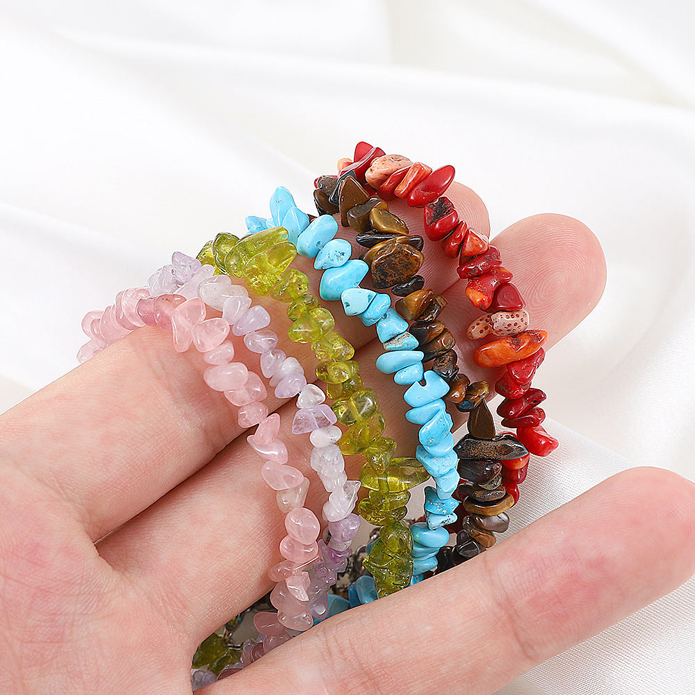 Natural Stone Amethyst Green Aventurine Tiger Eyes Gravel Bracelet