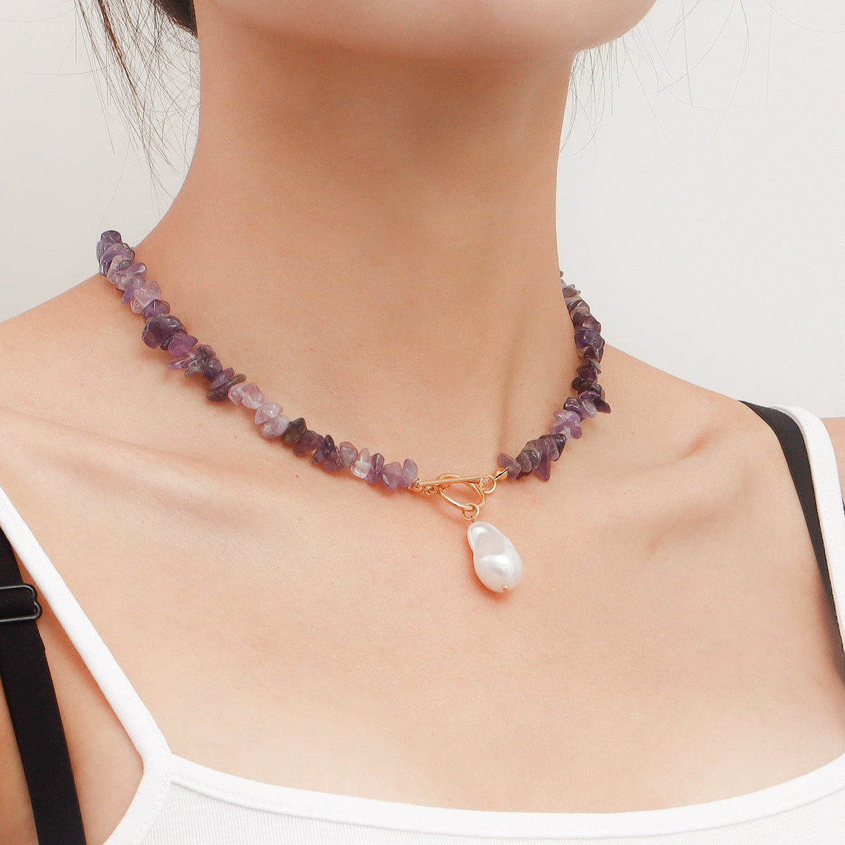 Natural Gravel Gemstone OT Buckle Necklace