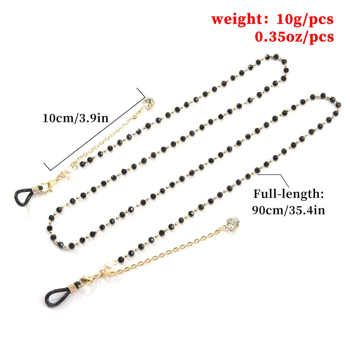 Black Beads Gold Eyeglass Lanyard Hold Straps