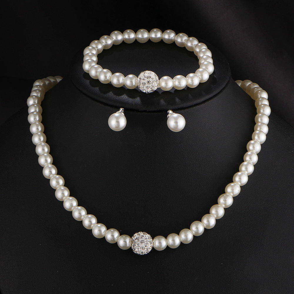 3 PCS Set Pearl Necklace Bracelet Earring Party Jewelry Set