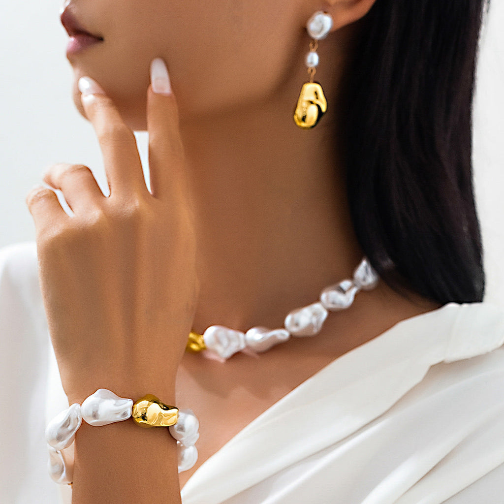 Vintage Faux Pearl Baroque Necklace & Bracelet Set