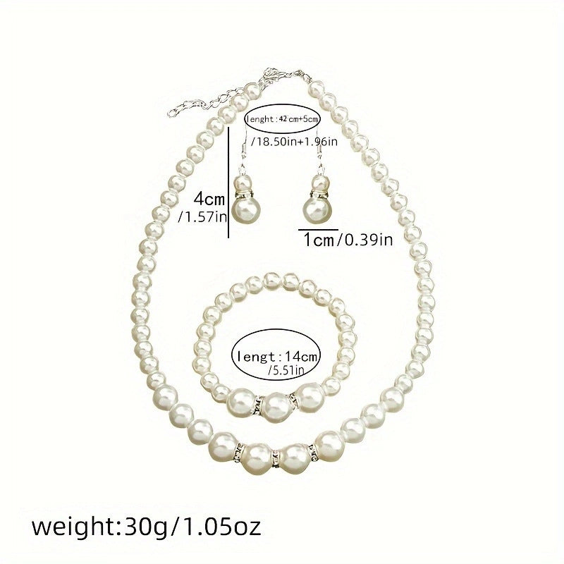 Classic Wedding Bride Jewelry Pearl Necklace Earrings Bracelet Jewelry Sets