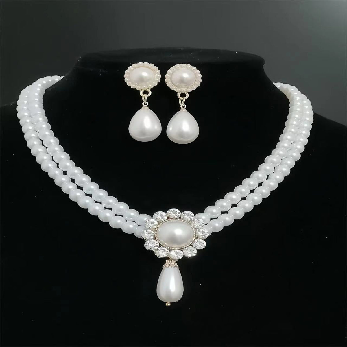 Double Layer Chain Choker  Water Drop Pendant Necklace Set