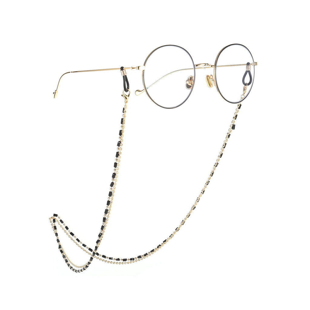Reading Glasses Chain Women Black Beads Gold Eyeglass Lanyard Hold Straps