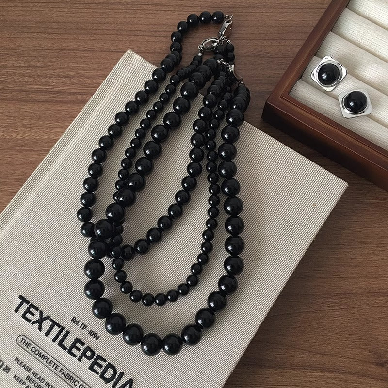 Nature Stone Black Red Beaded agate necklace