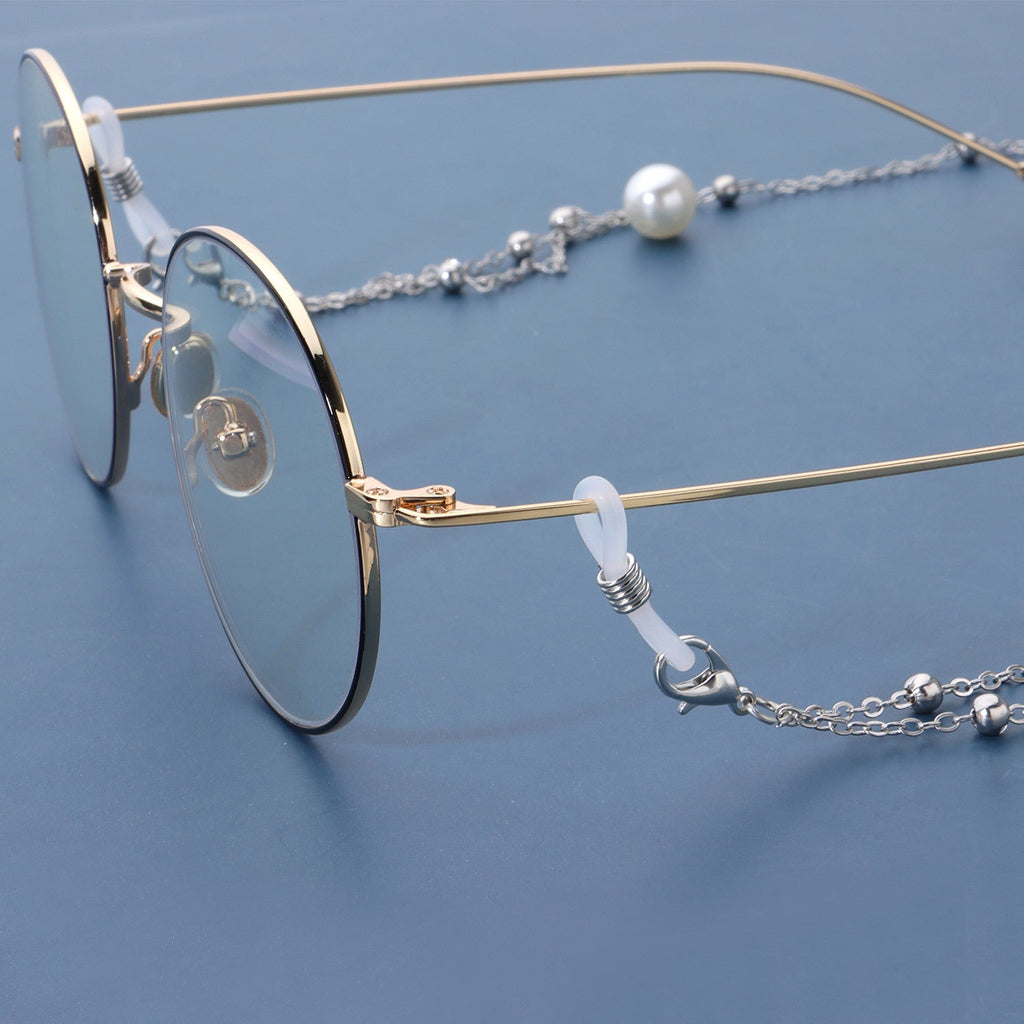 Pearl Tassel Long Glasses Metal Round Bead Chain Face