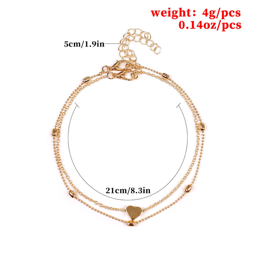 Heart Feet Double Layer Beach Anklets Jewelry
