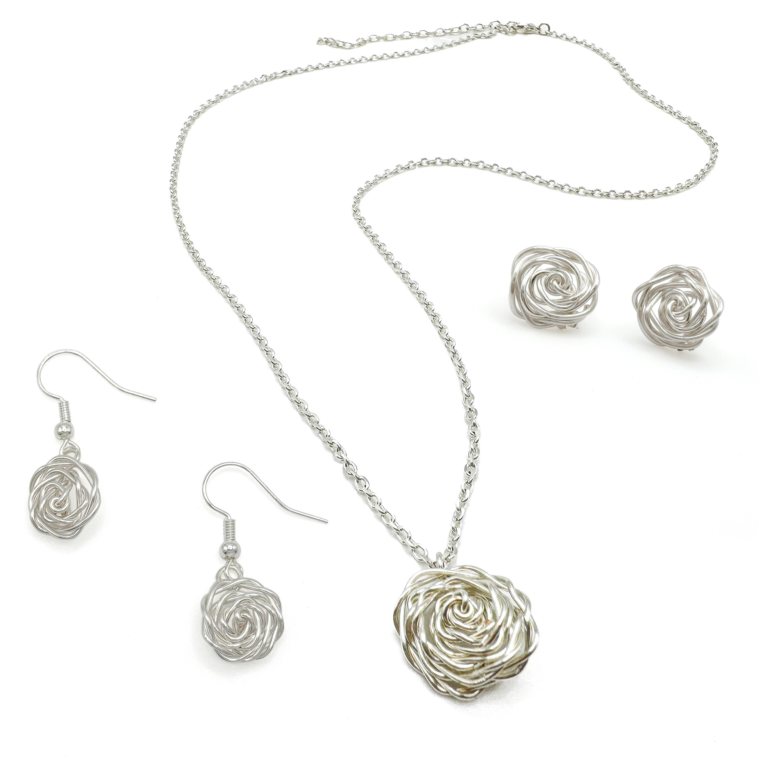 Rosette silver stud earrings