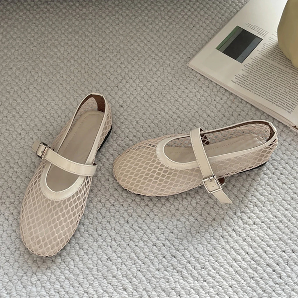 Aneikeh Summer Fishing Net Flat Bottom Sandals Hollow Design Fashio Low Cut Shallow Comfortable Beach Roman Women Shoes