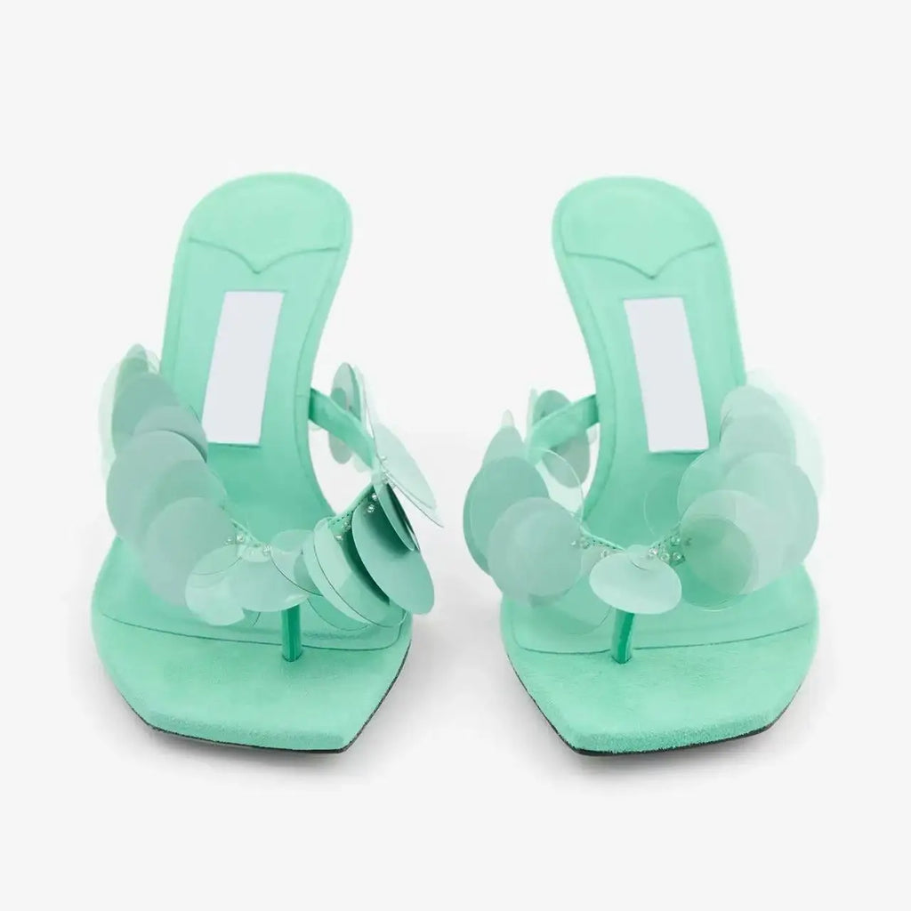 Aqua Green Suede Sandals For Women Shoes High Heels Zapatos Pumps Wedding Party Mules Open Toe Slippers Beach Summer flip flops