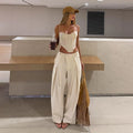 Fashion Slim Fishbone Corset Pant Set Women Sexy Slim Sleeveless Backless Crop Top Wide Leg Pants 2026 Summer Lady Solid Outfit