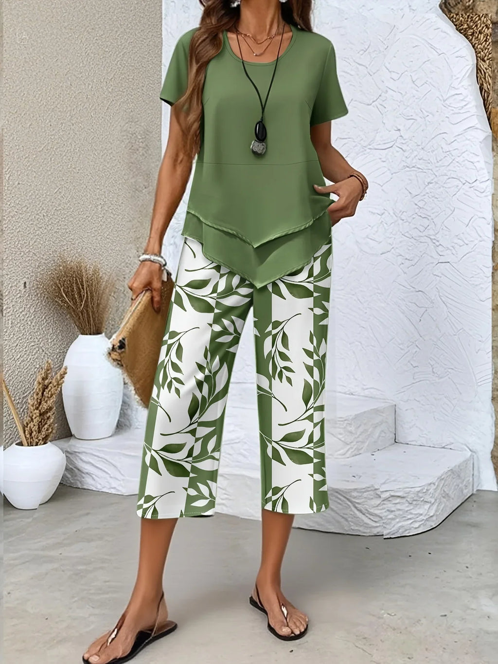 2026 New Loose And Fashionable Spring/summer Printed Top And Pants Set, Temperament Commuting Two-piece Set For Women
