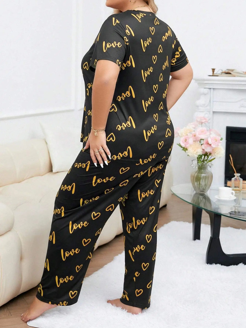 Women's Pajama Sets Short Sleeve with Long Pant Soft Sleepwear Printed pj Loungewear XL to 5XL