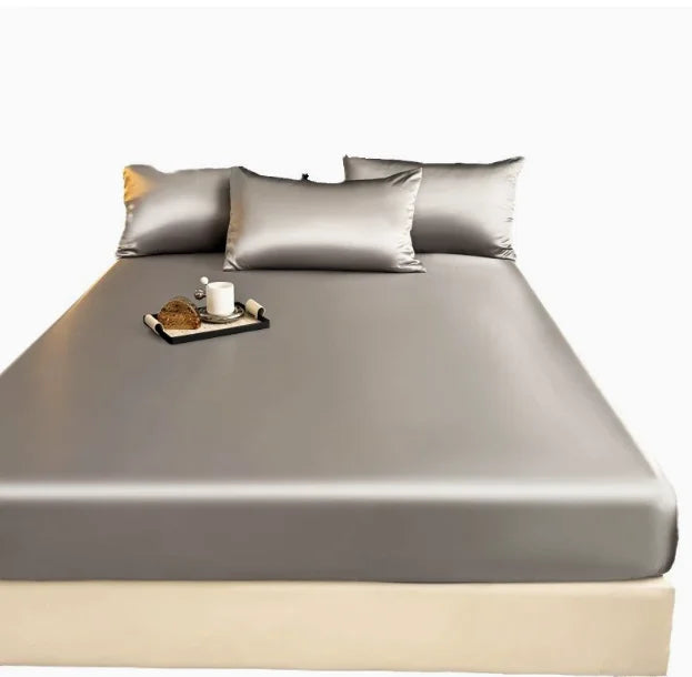 Summer Ice Silk Satin Fitted Sheet Solid Deep Pocket Mattress Cover Ultra Soft Wrinkle Resistant Bed Cover No Pillowcase For Sin