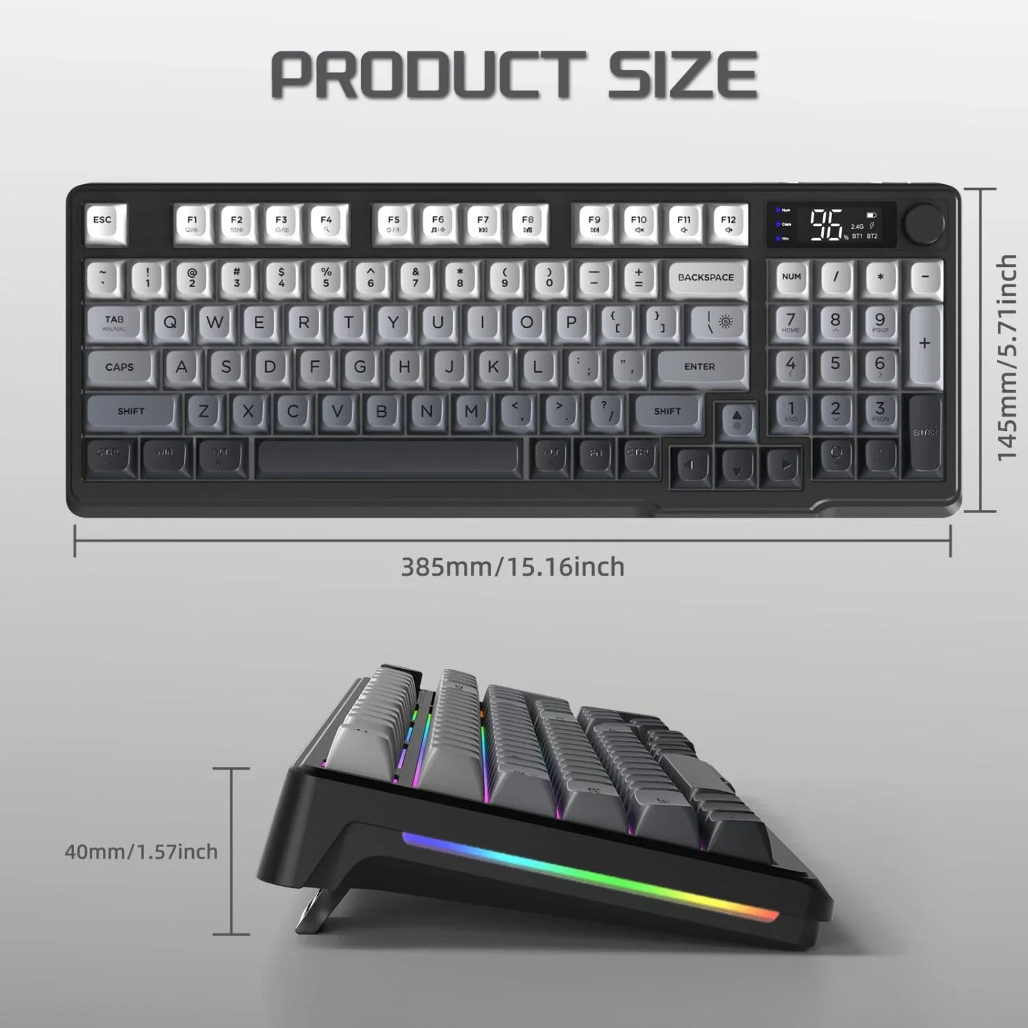 M96 Wireless Keyboard and Mouse Set, Bluetooth&2.4G, Smart Screen, 96 Keys, RGB, Silent Keyboard Mouse Combo