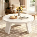 33.5 Inch Round Coffee Table For Living Room, Modern Center Table With Wood Grain Top and Angled Legs For Apartment