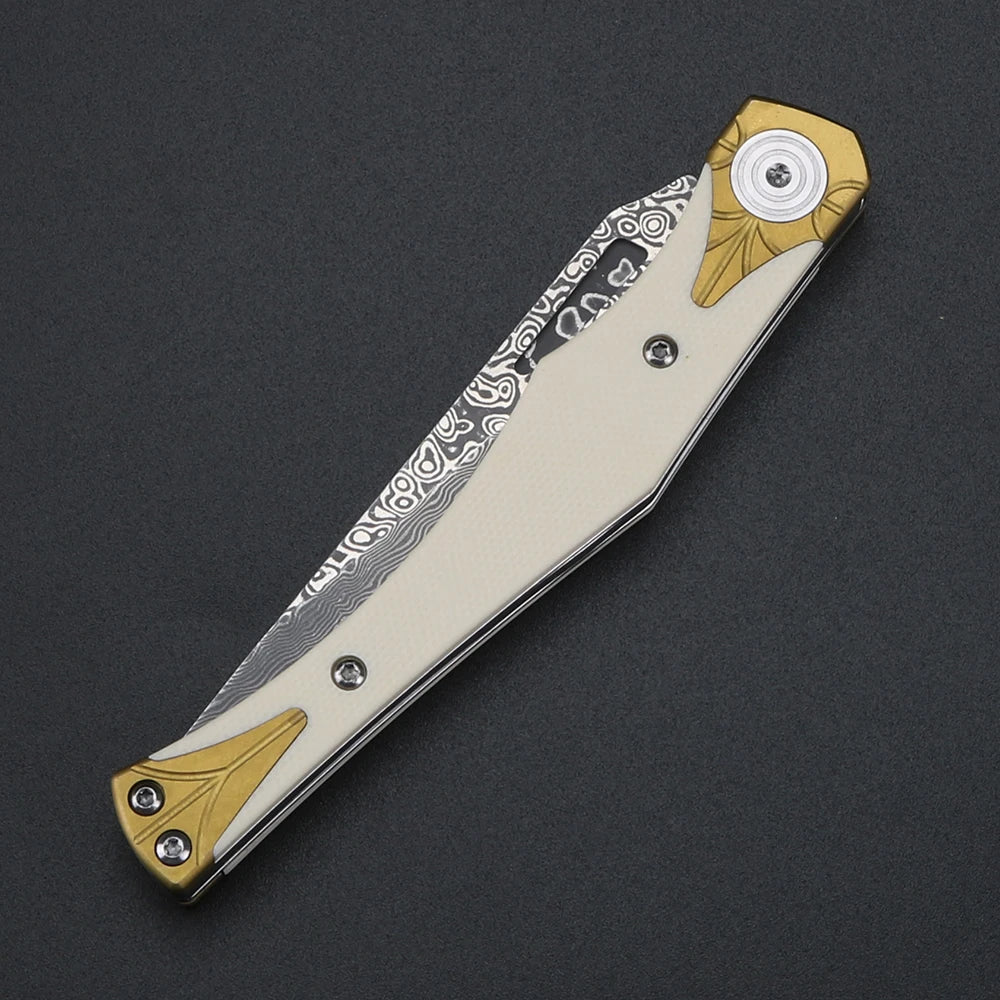 Folding knife, Damascus steel, portable, G10 handle, outdoor multi-functional pocket knife, high hardness knife