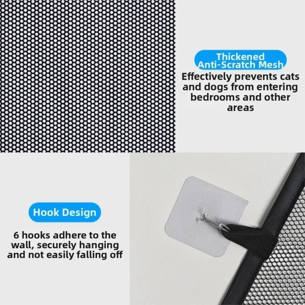 Portable Retractable Pet Barrier Fences Folding Anti-Escape Pet Safety Gate Mesh with Hooks Dog Isolation Gate Hallways