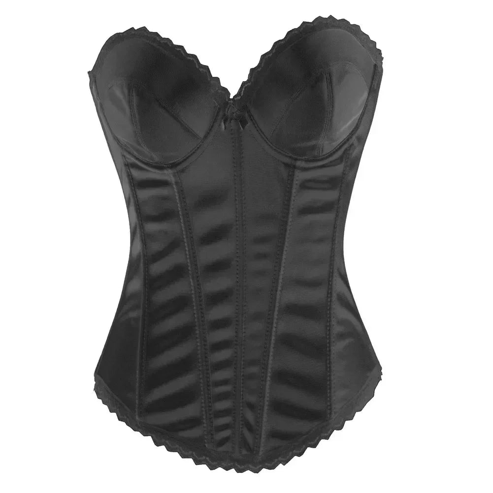 Black White Overbust Corset Top Cotton Bustier with Adjustable Straps Wedding Lingerie Body Shaper Underwear