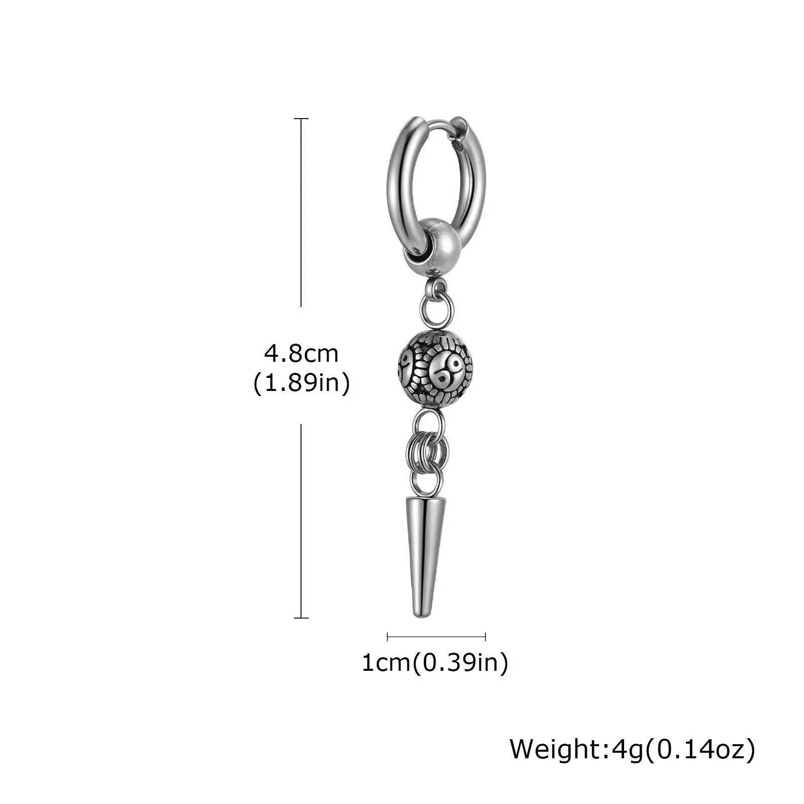 Punk Men's Huggies Earrings,Vintage Long Chain Stainless Steel Ear Drop,Stylish Cross Earring Gift