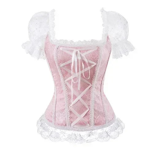 Fashion Princess Style Women Lingerie Bodyshaper Bridal Corset Bustier Tops For Women Short-Sleeve Lace Up Corselet Plus Size