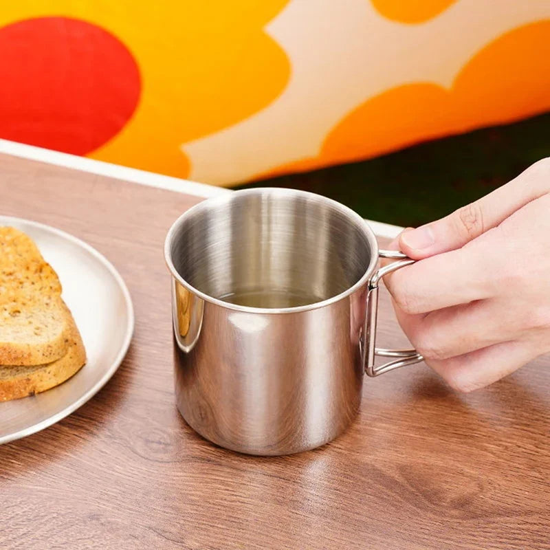 1pc Stainless Steel Folding Handle Cup Portable Carabiner Cup Outdoor