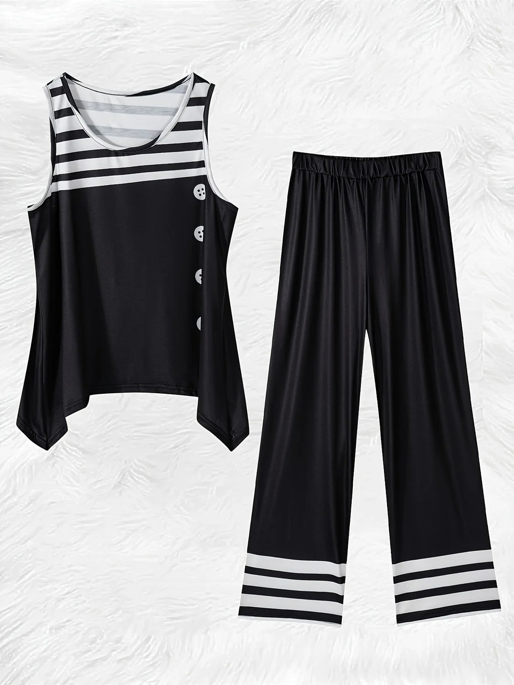 Printed Design Spring and Summer collection Black And White Stripes Pattern vacation style women's pants suit