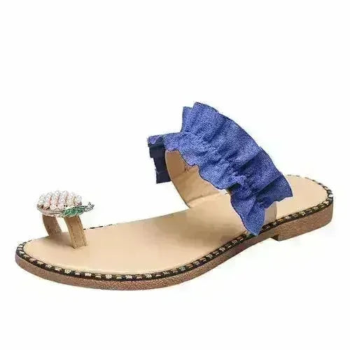 Pineapple Pearl Womens Slippers Flat Toe Casual Beach Slides