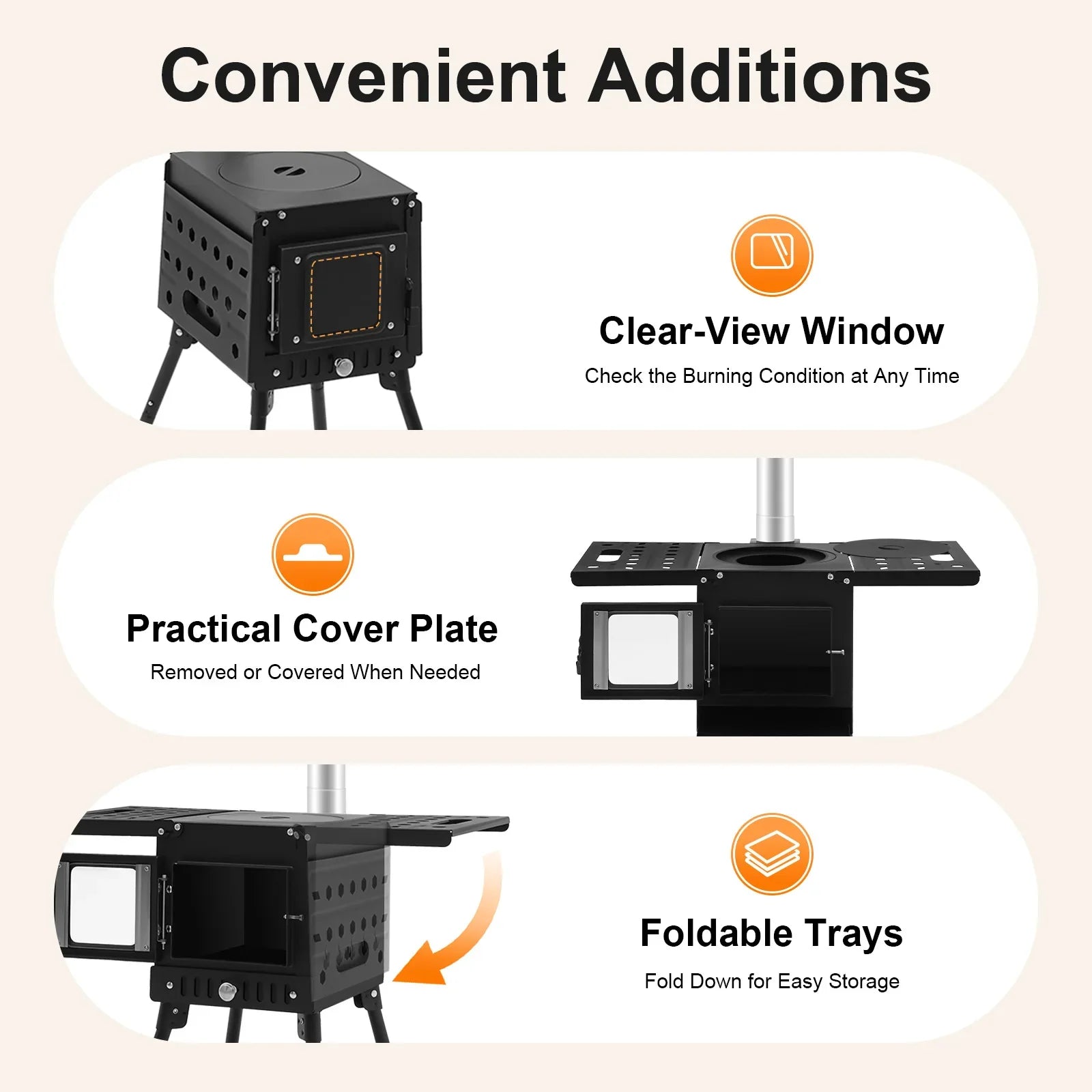 Folding Outdoor Camping Firewood Stove Adjust the Height Smoke Cleanly Outdoor Camping Stove Portable Tent Stove