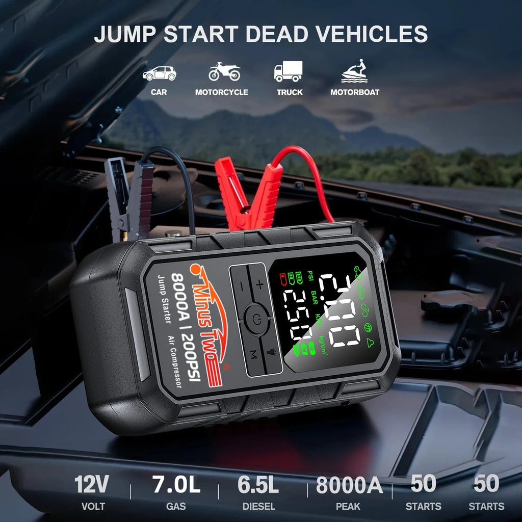 4-IN-1 Car Jump Starter with Air Compressor Peak 4000A Auto Battery Booster 200PSI Air Pump Portable Power Bank Tire Inflator
