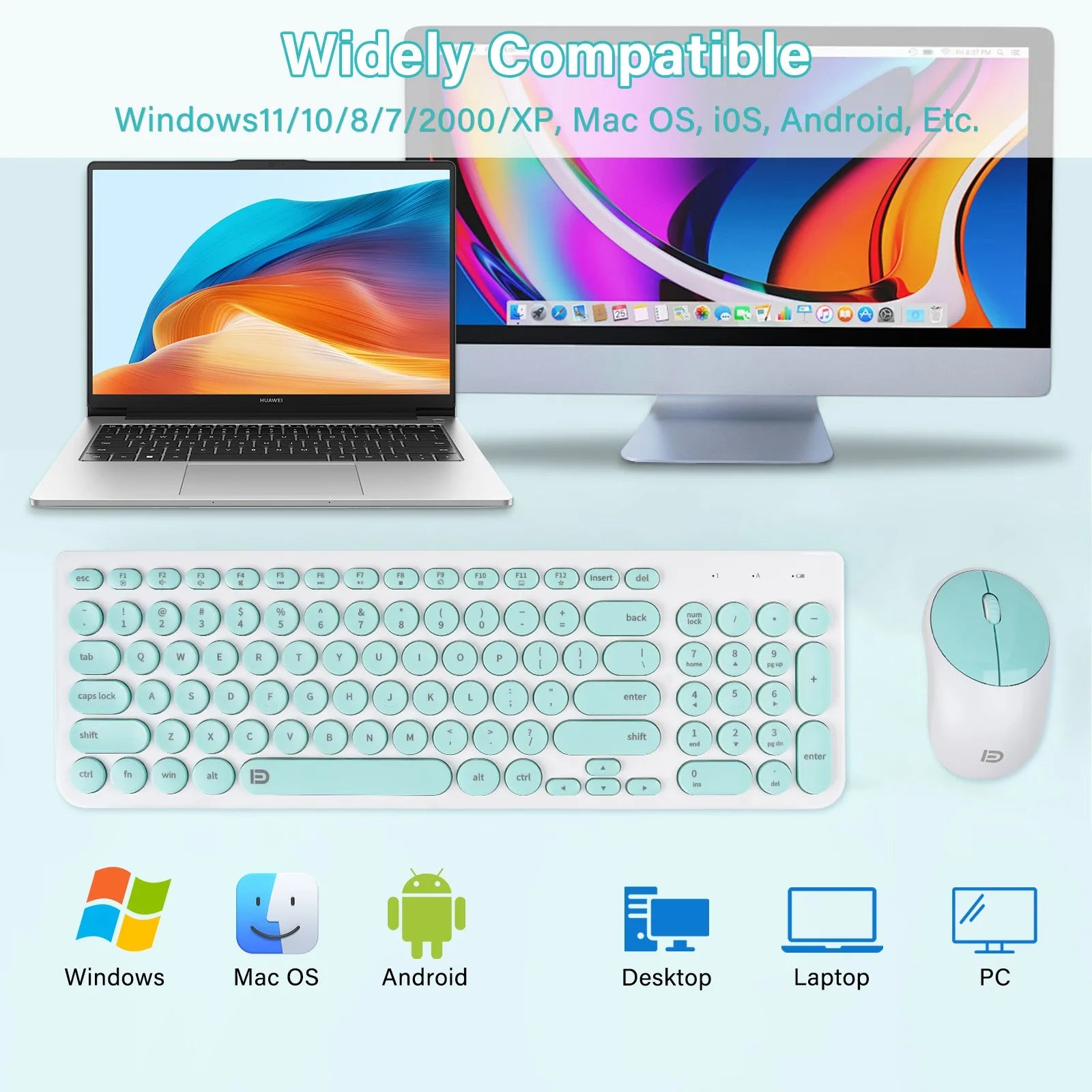 1 Set of 2.4G Wireless Keyboard and Mouse, Portable 95-key Multimedia key Office Mouse Kits, Silent Round Keyheads keyboard Mice