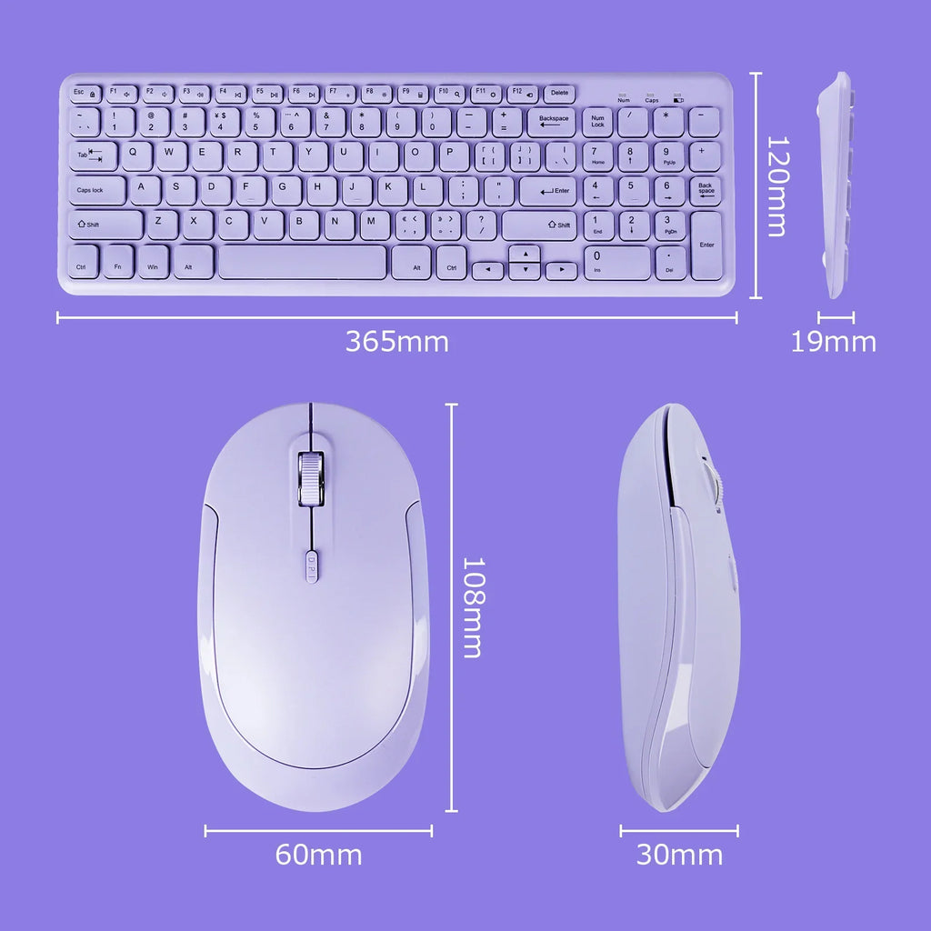 Fashion Keyboard and Mouse Set Wireless PC Gamer Keyboards and Mouse Kit Ultra Thin Office Ergonomic Gaming Keypad Mice Purple