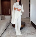 Two Piece Set Women Outfit 2026 Spring Autumn New Solid Color Satin Irregular Hem Shawl Top & High Waist Wide Leg Pants Set