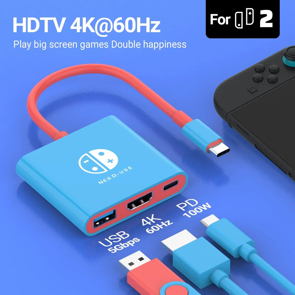 3 in 1 USB C Docking Station 4K HDMI GAME HUB Adapter 100W PD USB 3.0 Hub for Switch, MacBook & Phones