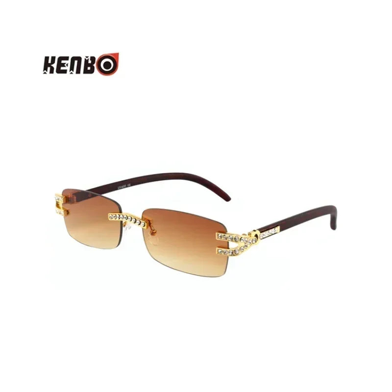 Kenbo Small Rectangle Rimless Sunglasses Men 2024 Luxury Brand Frameless Sun Glasses For Women Vintage Square UV400 Eyewear