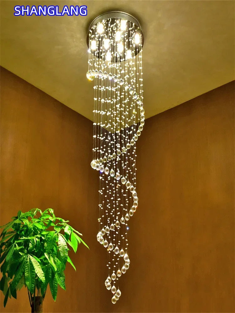 Modern Large K9 Crystal LED Chandeliers for Spiral Living Room Staircase Lamp Showcase Bedroom Kitchen Pendant Light Fixture