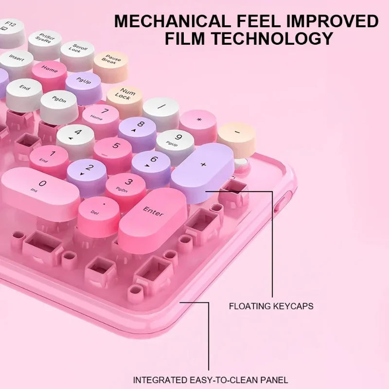 AULA Wireless Keyboard Mouse Combo 104 Keys Retro Round Keycaps Silent Typing 2.4G Ergonomic Office Gaming Set for PC Laptop