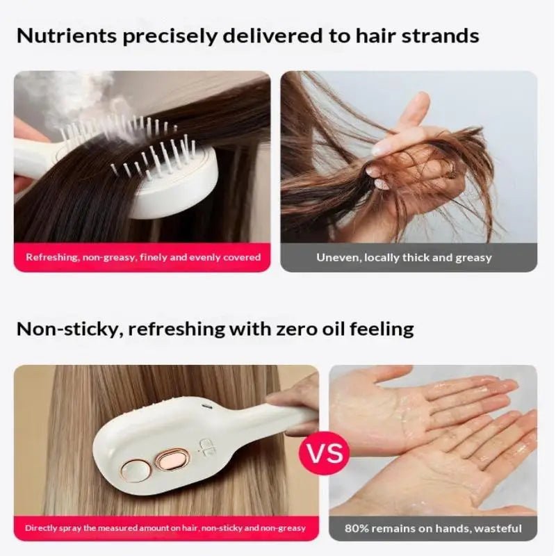Electric Steam Spray Hair Brush USB-C Rechargeable Wet Hair Straightener Comb, Smooth Styling Anti-Frizz Tool