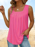 5XL Plus Size Women's T Shirt Fashion Summer Gradient Pleated Square Neck Loose Shirts Casual Solid Color Sleeveless Vest Tops