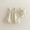Korean-style summer baby girl thin strap floral jumpsuit hat, baby girl fashion strap jumpsuit, very suitable for travel wear