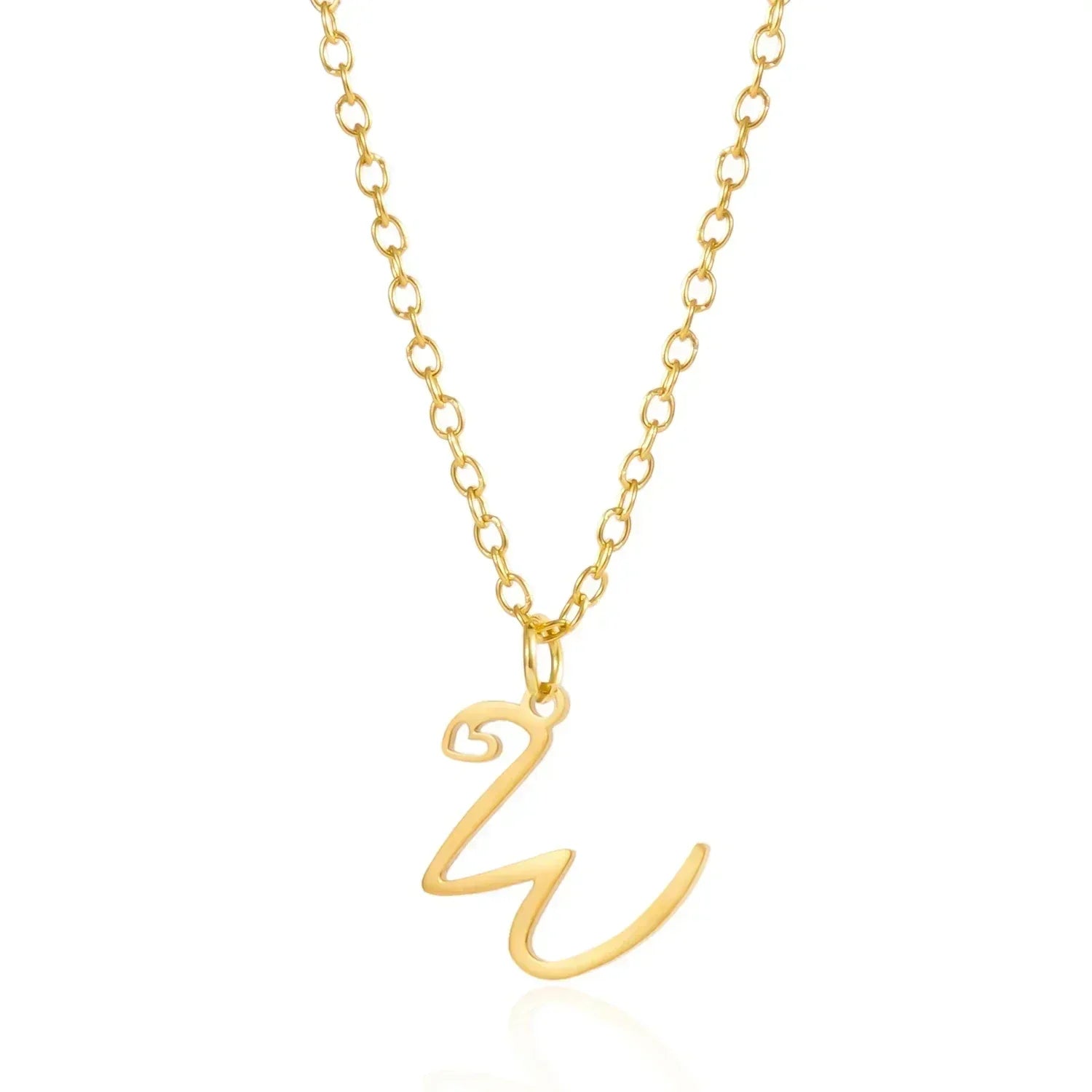 26 Initial Letters Heart Pendant Stainless Steel Necklace for Women Gold Color A-Z Alphabet Choker Chain Birthday Jewelry Gift