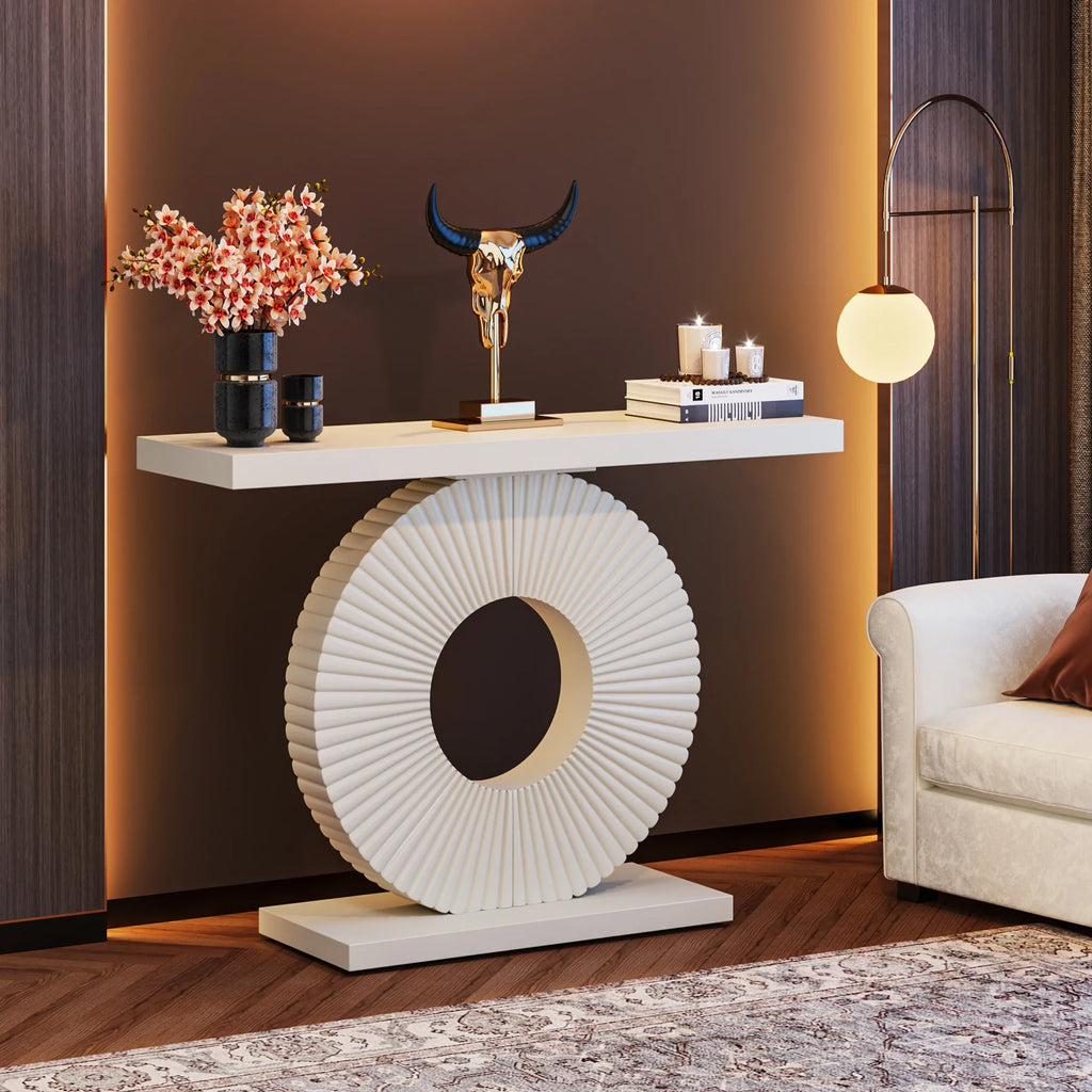 Tribesigns Modern Console Table with Geometric Base, 40 inch Wood Entryway Table Sofa Table Narrow Long Table