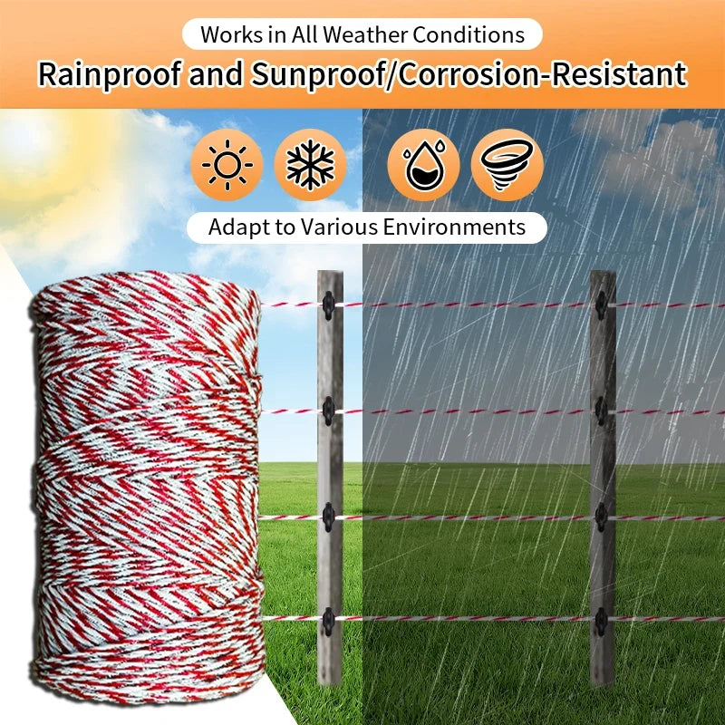200M Heavy Duty Electric Fence Polywire,High Conductivity Steel Wire Rope for Farm,Horse, Cattle and Garden Fencing