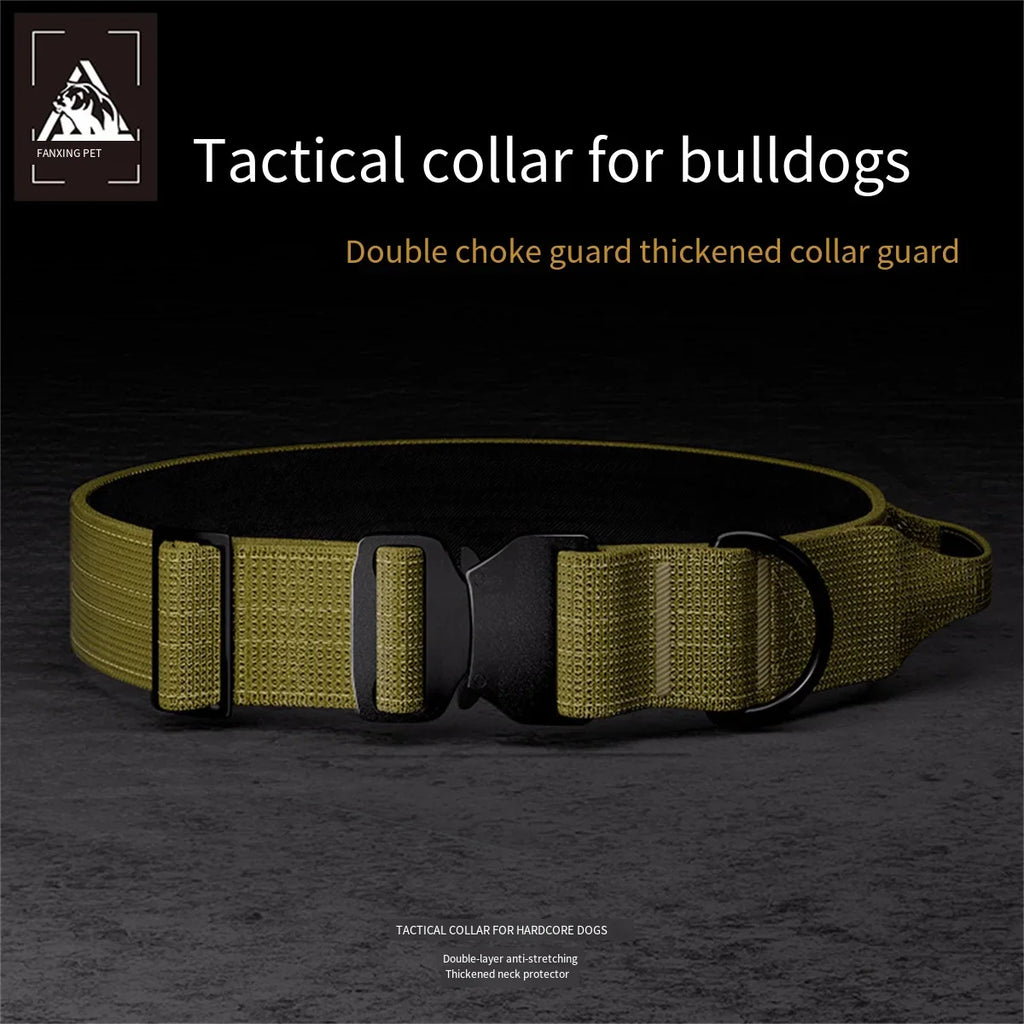Large Dog Collar Durable Nylon Military Tactical Adjustable Pet Lead Outdoor Walking Training Collars Pitbull Labrador Supplies