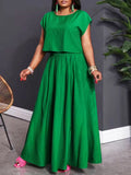L-4XL Plus Size Women's Clothing 2 Piece Sets New Arrival Matching Two Pieces Sets Green Top And Skirt Suits Outfits Clothing