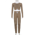 Spring Autumn Black 2 Two Peice Sets Tracksuit Women Outfits Long Sleeve Crop Top Trousers Skinny Sports Yoga Sets Itness Wear
