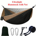 Camping hammock with mosquito net, portable outdoor hammock with mosquito net, equipped with 2 straps and hooks, suitable for travel, backyard, beach, and other outdoor activities