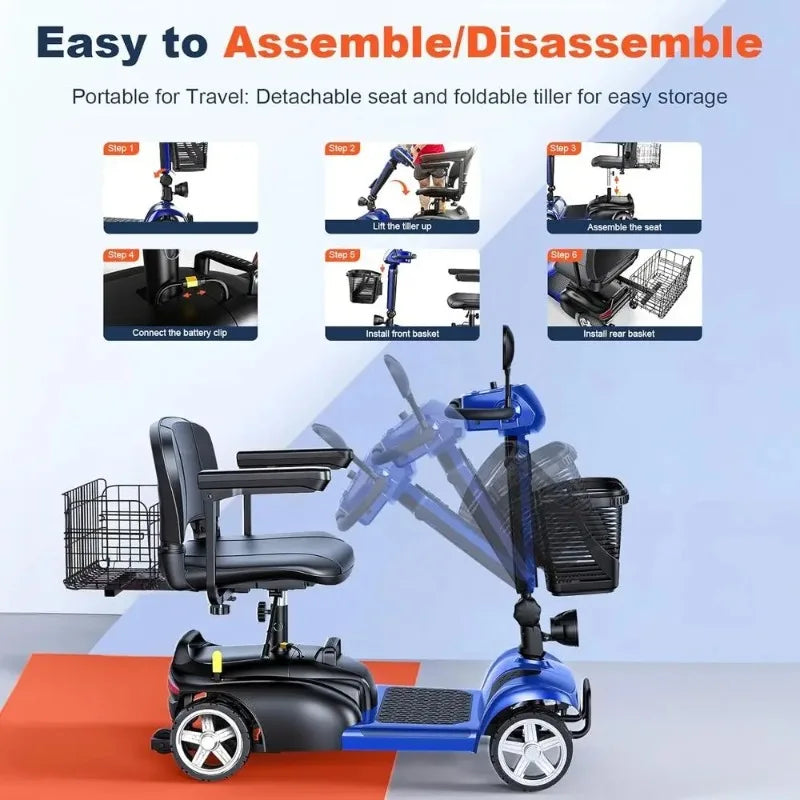 4-Wheel Electric Scooter with Dual Baskets, 350W Motor, Rotating Seat, USB Port,300Lbs, Customized