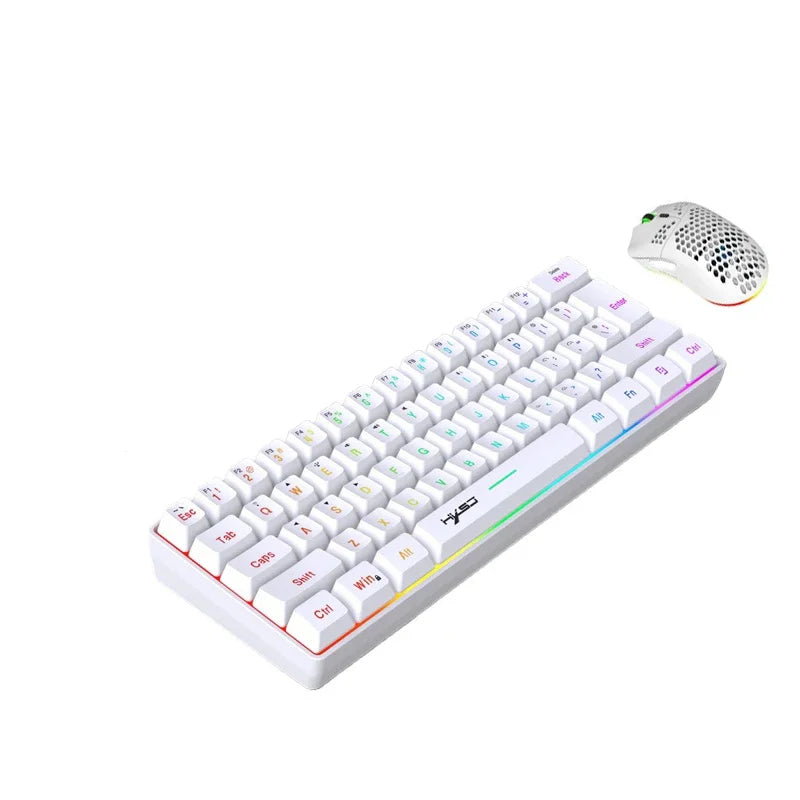 Wireless Bluetooth Keyboard and Mouse Combo, 60% Compact Design, 2.4GHz, White Gamer Set for PC